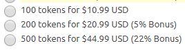 Token packages on Chaturbate