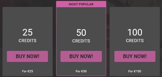 Credit prices on FetishGalaxy