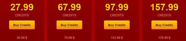 Price of credits on LiveJasmin